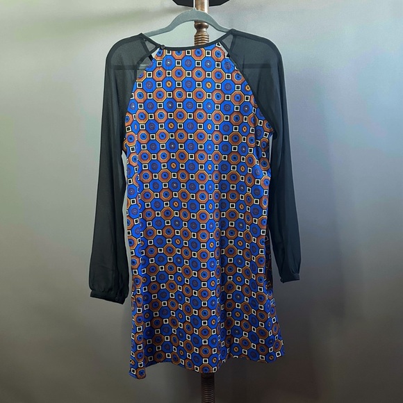 Romeo & Juliet Couture Sheer Sleeve Tunic Shift Dress Blue Brown - Picture 4 of 11